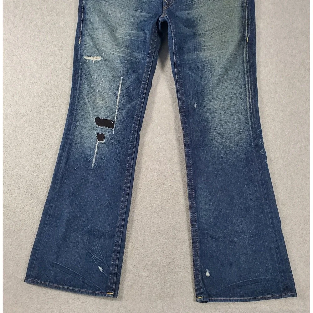 True Religion Billy Jeans Motor Psycho MD Wash Bootcut Distressed Mens 36x35